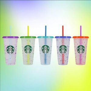 Starbucks set of 5 color changing confetti cups nwt